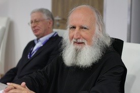 Benedyktyn o. Anselm Grün w czasie spotkania na Mazowieckiej Uczelni Publicznej w Płocku.