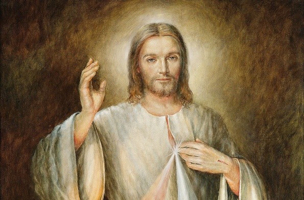 Oblicze Jezusa Miłosiernego w wizerunku czczonym w płockim sanktuarium, w miejscu pierwszych objawień św. s. Faustyny
